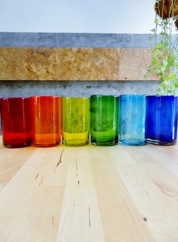 Sale Items / Rainbow Colored drinking glasses  / These handcrafted glasses deliver a classic touch to your favorite drink.